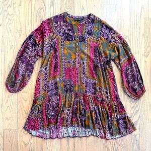Common Collection Patchwork Bohemian Long Sleeve Dress in Multicolor Size Small